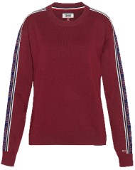 Sweater Women's Solid Tape Detail Sweater Red Front Panel