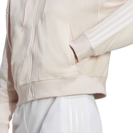 Felpa Donna Hoodie Essentials 3-Stripes beige bianco fronte