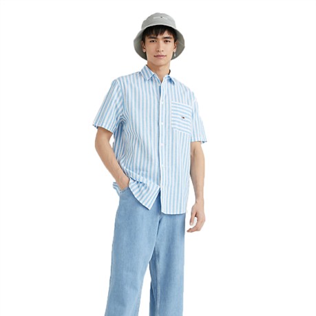 Camicia Uomo Relaxed Stripe Line fronte azzurro bianco