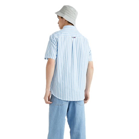 Camicia Uomo Relaxed Stripe Line fronte azzurro bianco