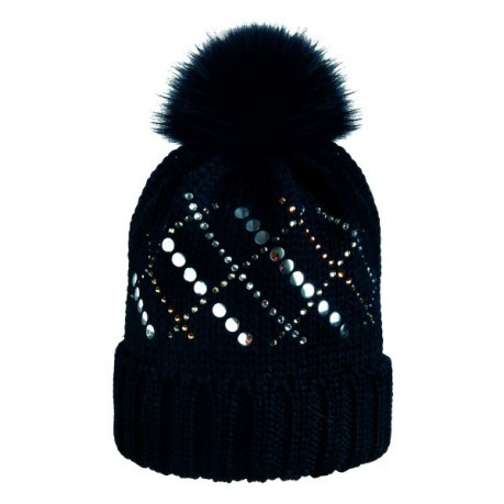 A cap with studs in wool and fleece in the fox fur of Marini Silvano