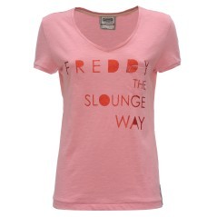 Camiseta de Mujer con Escote en V Bolsillo en el pecho de color rosa