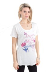 T-shirt Donna Manica Pizzo bianco fantasia