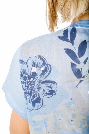 Ladies T-Shirt en Viscose Réseau d'Impression bleu fantaisie