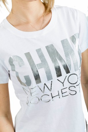 T-Shirt de la Mujer Escrito Campeón blanco