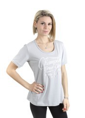 Mujeres T-Shirt Escrito con Purpurina gris