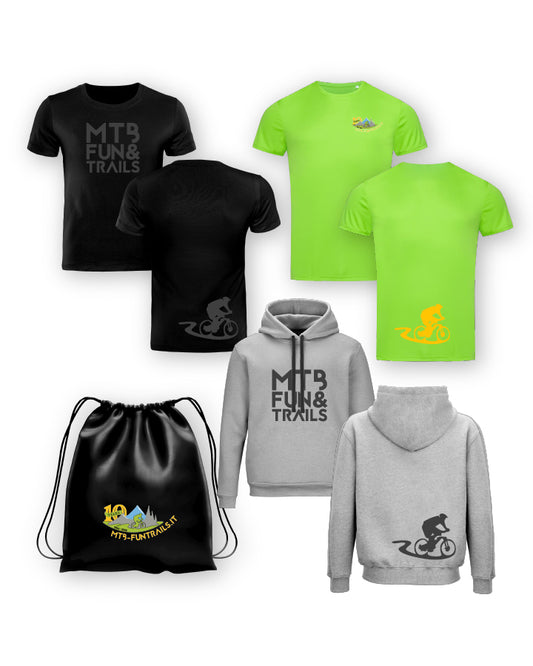 Grünes MTB Fun & Trails Kit mit grauem Sweatshirt