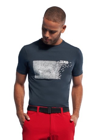 T-Shirt Trekking Uomo Stampa 3D blu-nero