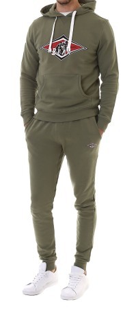 Men's sweatshirt Hoodie Fleece green model detail