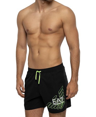 Disfraz de Boxeador Hombre de Mundo marino Águila, negro y verde modelo en el frente de