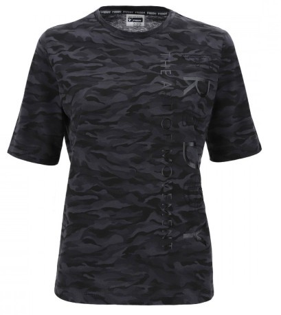 T-Shirt De Dames De Base De Coton Tee Camu Avant Noir Fantaisie