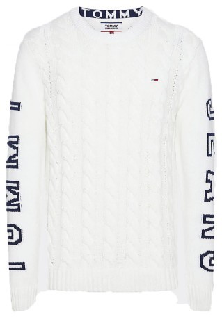 Sweater Man Cable Logo Sweater Front White Blue