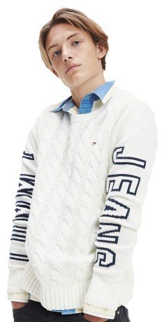Maglione Uomo Cable Logo Sweater Frontale Bianco Blu 