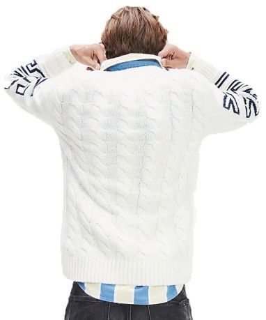 Maglione Uomo Cable Logo Sweater Frontale Bianco Blu 