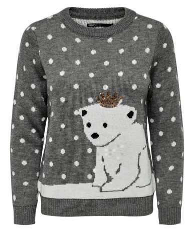 Sweater Women's Christmas Bear Front Fantasy-Grey