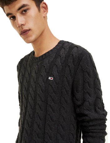 Suéter De Hombre Esencial Cable Suéter Frente Gris-Variante 1