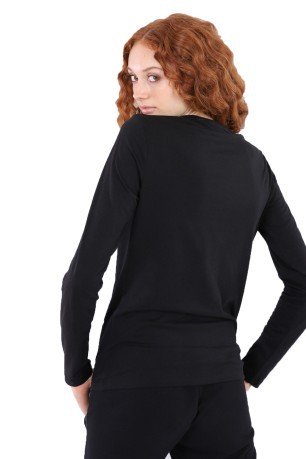 T-Shirt Langarm Damen Basic-Vorderseite Schwarz