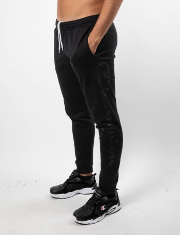 Pantaloni Cotone Uomo Felpato Logo Grande nero modello davanti