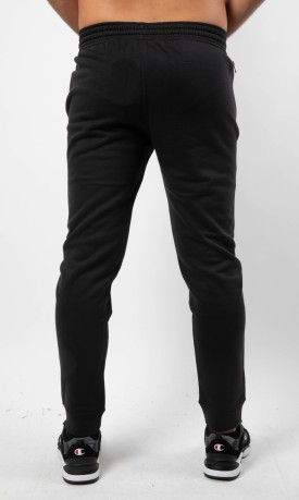 Pantaloni Cotone Uomo Felpata con Tasca Zip nero modello davanti