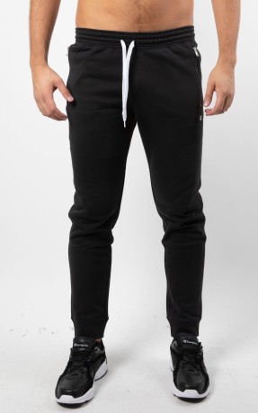 Pantaloni Cotone Uomo Felpata con Tasca Zip nero modello davanti