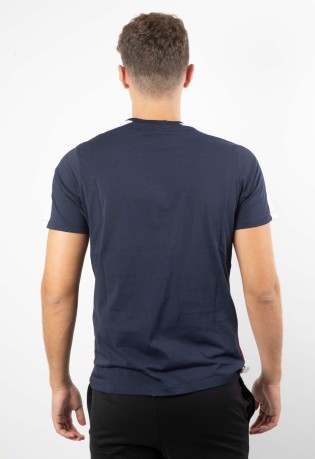 T-Shirt SS Premium blau-rot-modell vor