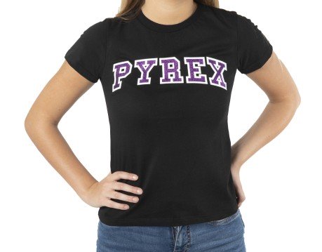 T-Shirt Con La Chica Escrito En El Brillo Frente Negro-Púrpura