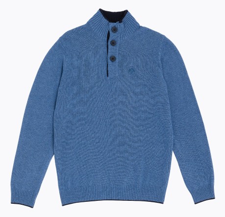 Suéter de los Hombres de la Mitad de Botón de color beige azul