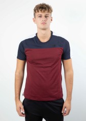 T-Shirt SS Premium blau-rot-modell vor