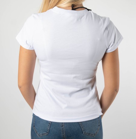 Mujeres T-Shirt Escrito Con Glitter Frente Blanco