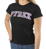 T-Shirt Con La Chica Escrito En El Brillo Frente Negro-Púrpura
