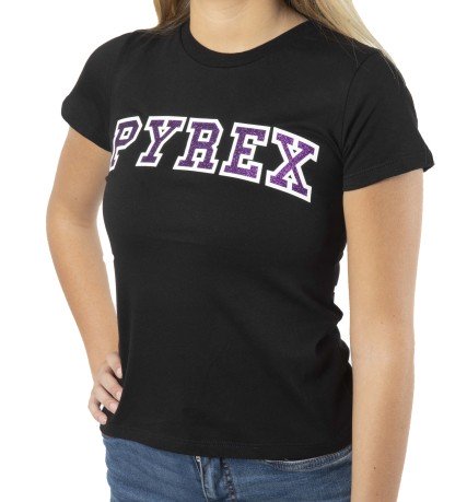 T-Shirt With Girl Written On The Glitter Front Black-Purple