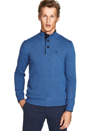 Pullover Mann Half Button beige blau
