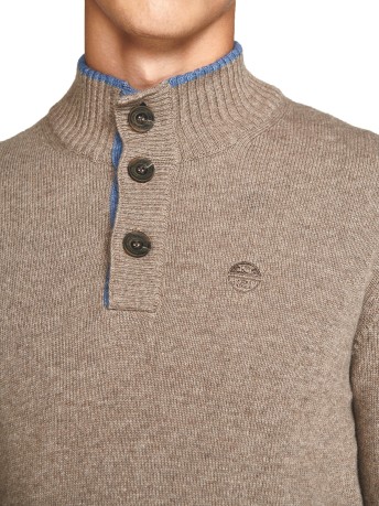 Suéter de los Hombres de la Mitad de Botón de color beige azul