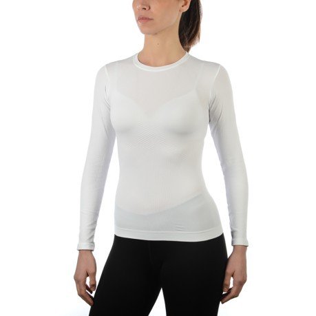 Mesh Long Sleeves Underwear Woman Ski Active Skintech crew neck white model before