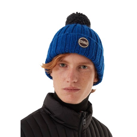 Cappello Unisex con Maxi Pompon blu