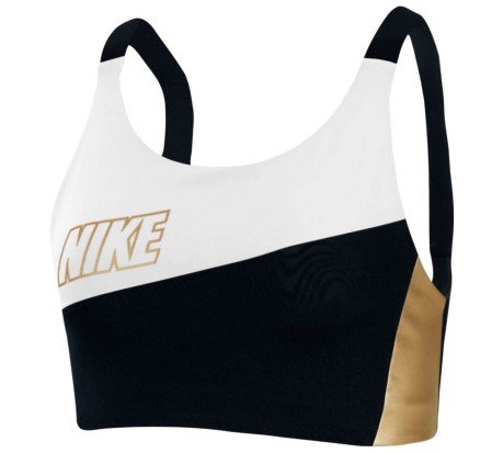 Bra Sportivo Donna Nike Swoosh Metallic Logo bianco oro 