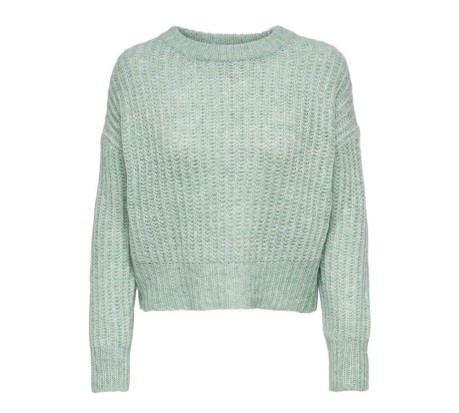 Maglione Donna Pullover New Chanky Texture Knitted azzurro 
