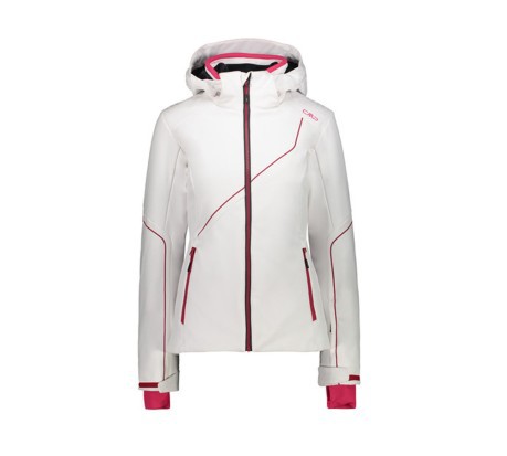 Giacca Sci Donna Jacket Softshell Hoodie Full Zip bianco rosso