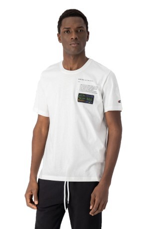 T-Shirt Uomo Etichetta Jacquard bianca indossata fronte