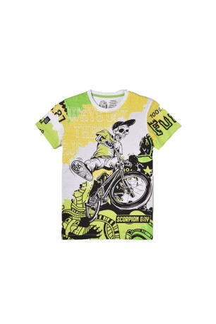 T-Shirt  Ragazzo Teschio Biker fronte verde-fantasia