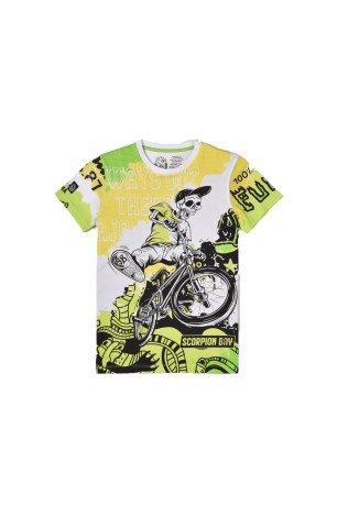 T-Shirt  Ragazzo Teschio Biker fronte verde-fantasia