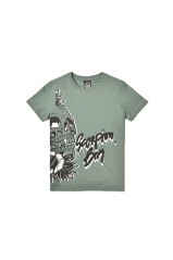 T-Shirt Ragazzo Teschio e Fiori fronte verde