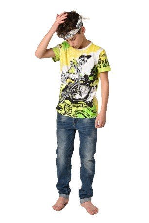 T-Shirt  Ragazzo Teschio Biker fronte verde-fantasia