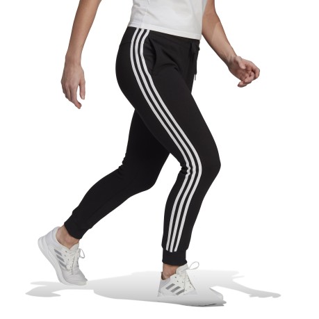Pantalone Donna Essentials Fleece 3-Stripes fronte nero-bianco