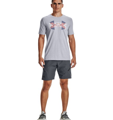 T-Shirt Uomo Training Overlay Manica Corta mezza figura fronte grigio 