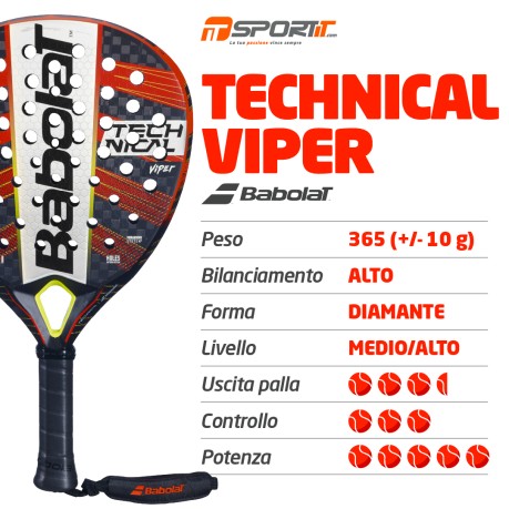 Racchetta Padel Technical Viper nero rosso fronte