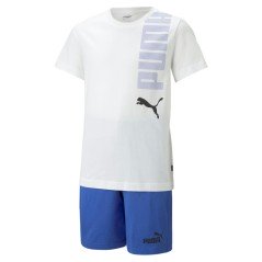 Completo Junior T-shirt+ Short bianco azzurro fronte