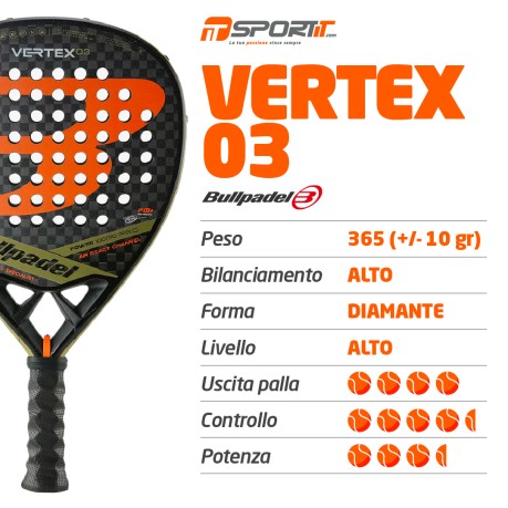 Racchetta Padel Vertex 03 2023 nero arancio fronte