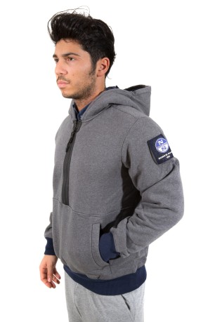 Men's sweatshirt Hooded Half-zip gray blue