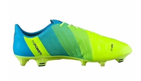 Schuhe Fußballschuhe Evo Power 1.3 FG gelb blau rechts
